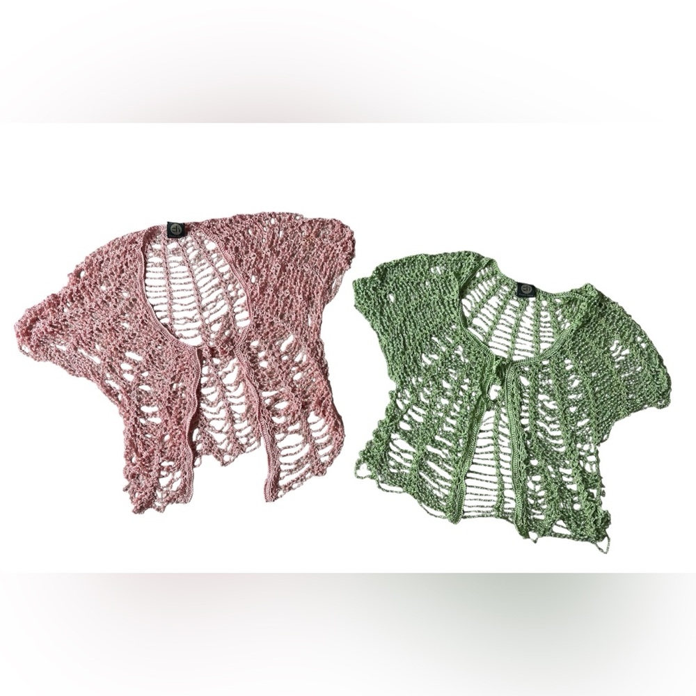 2 COCOON HOUSE BEADED TOPS WOMENS M/L PINK GREEN